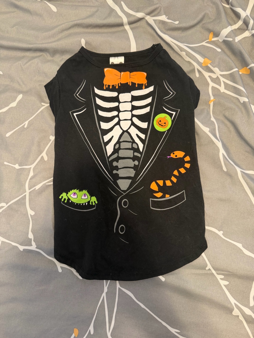Halloween Skeleton Tux Dog Tee - S/M